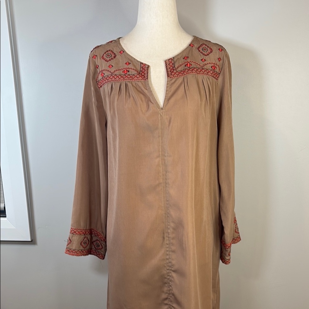 Embroidered Boho Tan Mini Dress